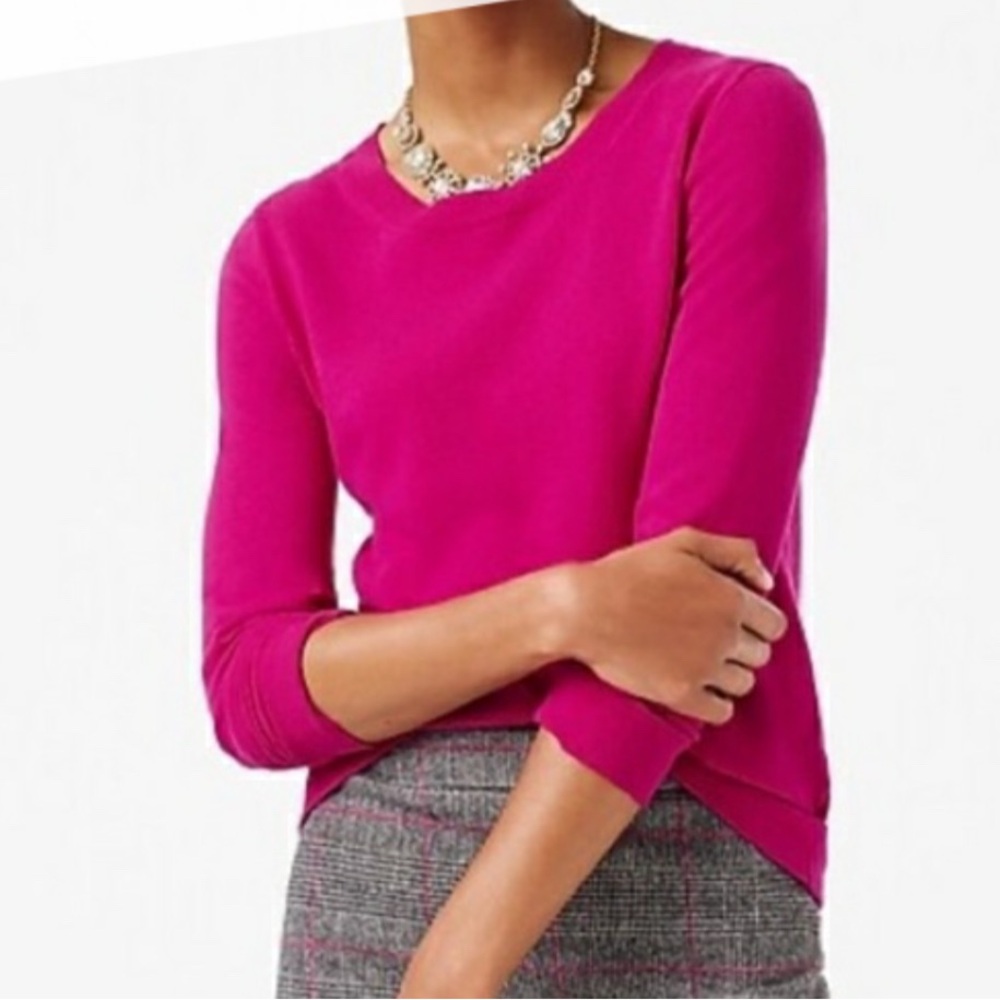 J. Crew Teddie Magenta color wool cotton blend Crew Neck Sweater